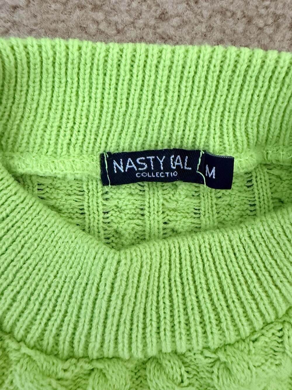 Nasty Gal Lime Green Cable Knit Sweater Vest Mock Neck Soft Girl Preppy Size M - Picture 4 of 5